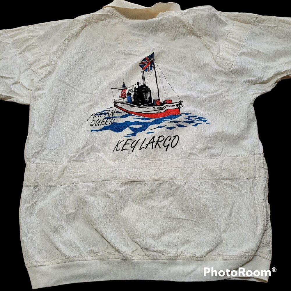 Cotton Crepe Shirt Nautical Long Sleeve Lightweight Pocket Vintage Key Largo FL